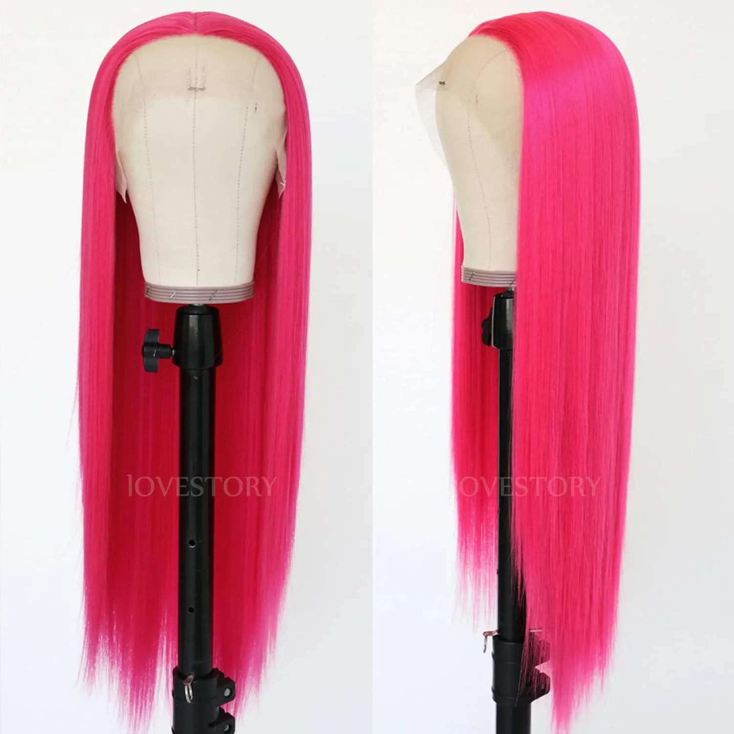 Lovestory Magenta Hair Lace Front Wigs Long Straight Hot Pink Color Heat Resistant Hair Glueless Synthetic Lace Frontal Wig for Women