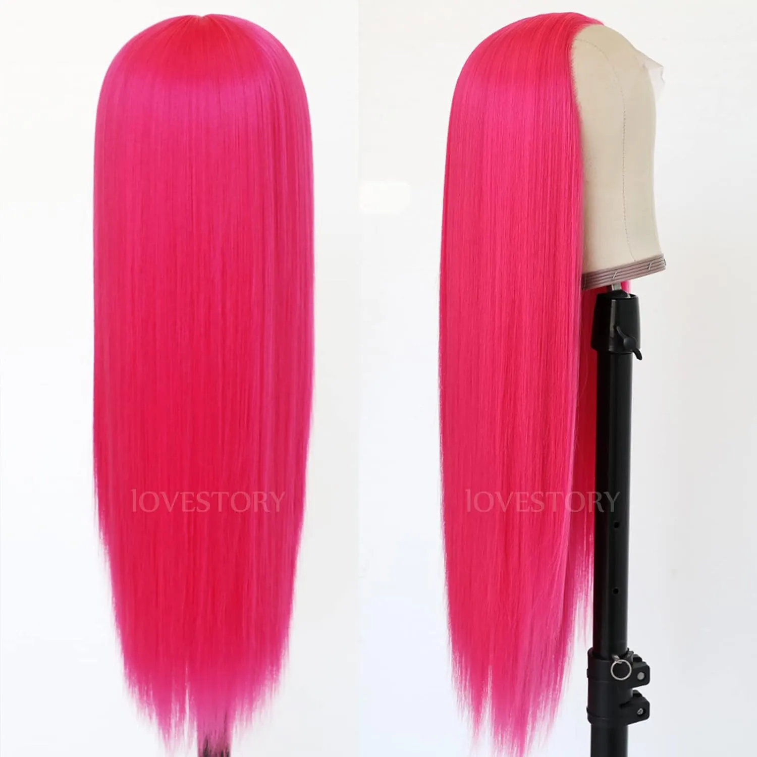 Lovestory Magenta Hair Lace Front Wigs Long Straight Hot Pink Color Heat Resistant Hair Glueless Synthetic Lace Frontal Wig for Women