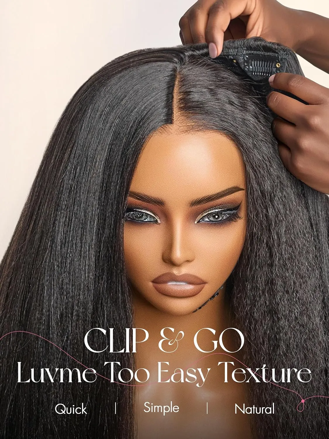 LUVME HAIR V Part Wig Human Hair Drawstring Yaki Straight Half Wig 18 inch U Part 100% Real Human Hair Glueless None Lace Wigs Virgin Hair Machine Made 200 Density Natural Color