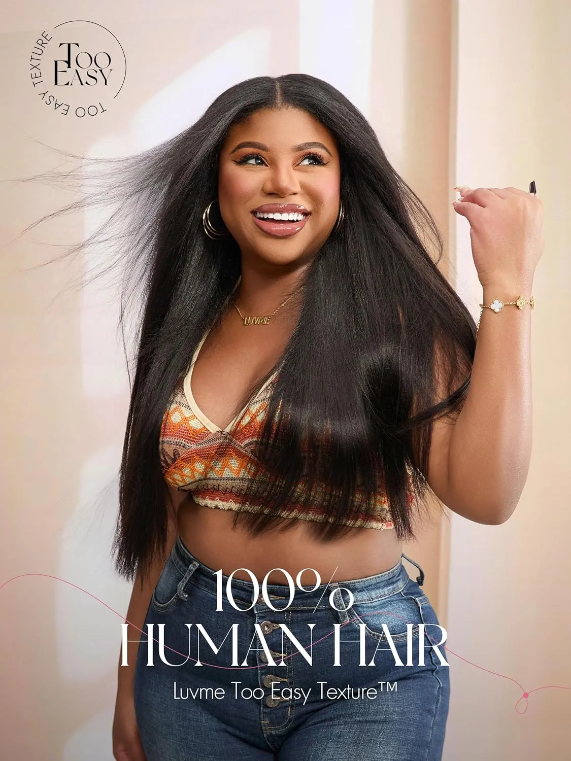 LUVME HAIR V Part Wig Human Hair Drawstring Yaki Straight Half Wig 18 inch U Part 100% Real Human Hair Glueless None Lace Wigs Virgin Hair Machine Made 200 Density Natural Color