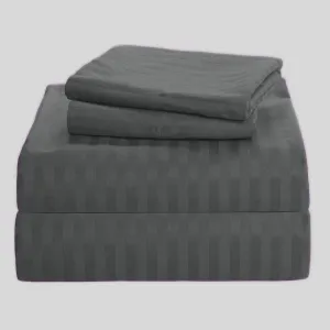 Luxury Hotel Sheet 620 Thread Count 100% Egyptian Cotton Deep Pocket Sateen Weave Sheet Set (10-14 inch Depth) Elephant Grey Stripe, Queen - 60'' x 80''