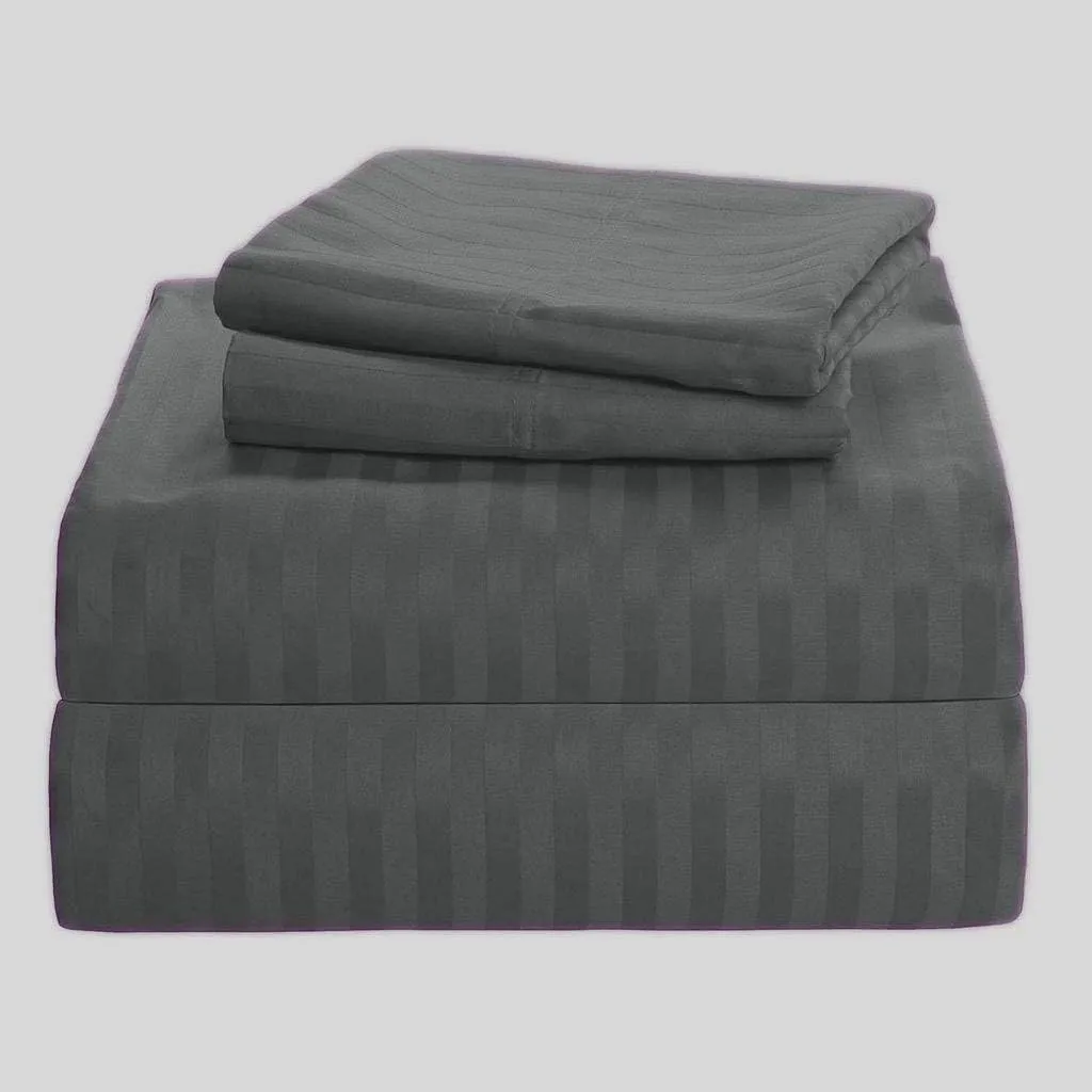 Luxury Hotel Sheet 620 Thread Count 100% Egyptian Cotton Deep Pocket Sateen Weave Sheet Set (10-14 inch Depth) Elephant Grey Stripe, Queen - 60'' x 80''
