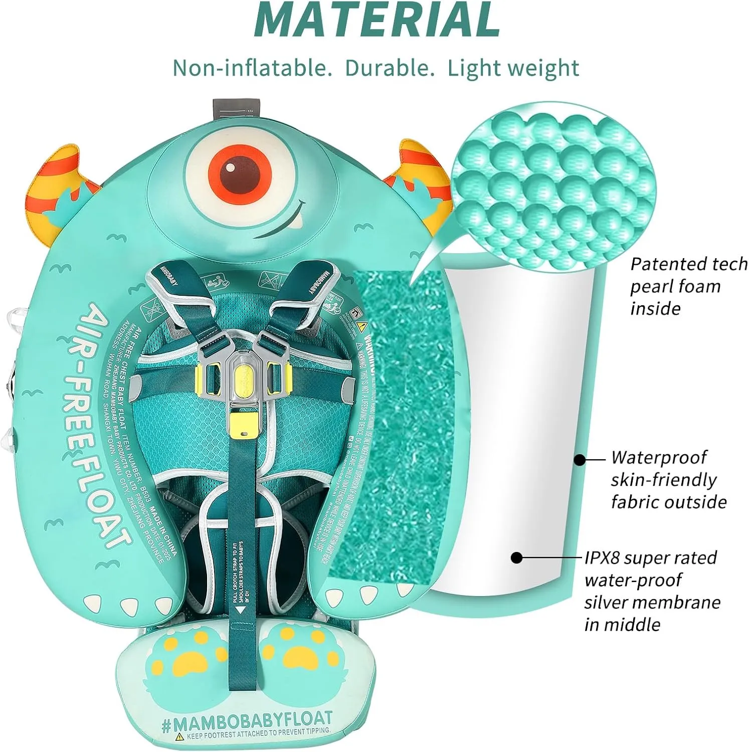 Mambobaby Float with Canopy Size Improved Non Inflatable Infant Baby Pool Float Smart Mambo Float Swim Trainer Add Tail Baby Swim Float Mambo Baby Float Solid Air Free Water Waist Swimming Ring