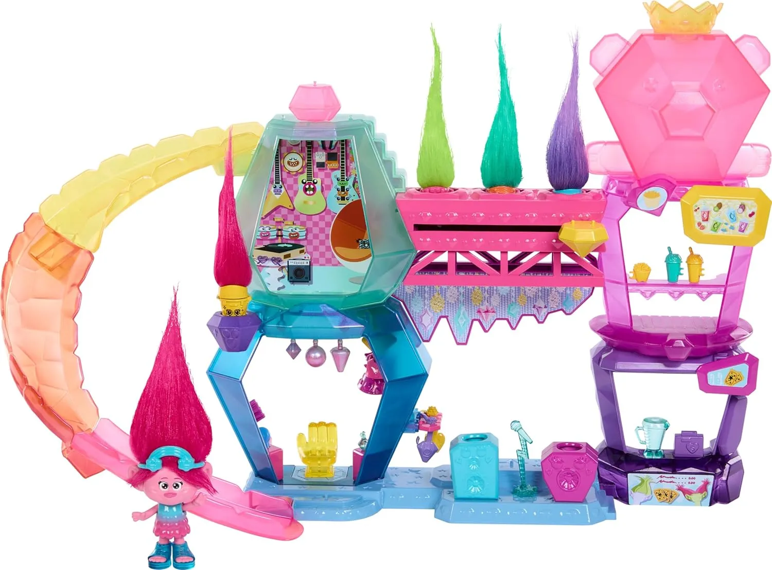 Mattel DreamWorks Trolls Band Together Toys, Mount Rageous Playset with Queen Poppy Small Doll & 25  Accessories, 4 Hair Pops