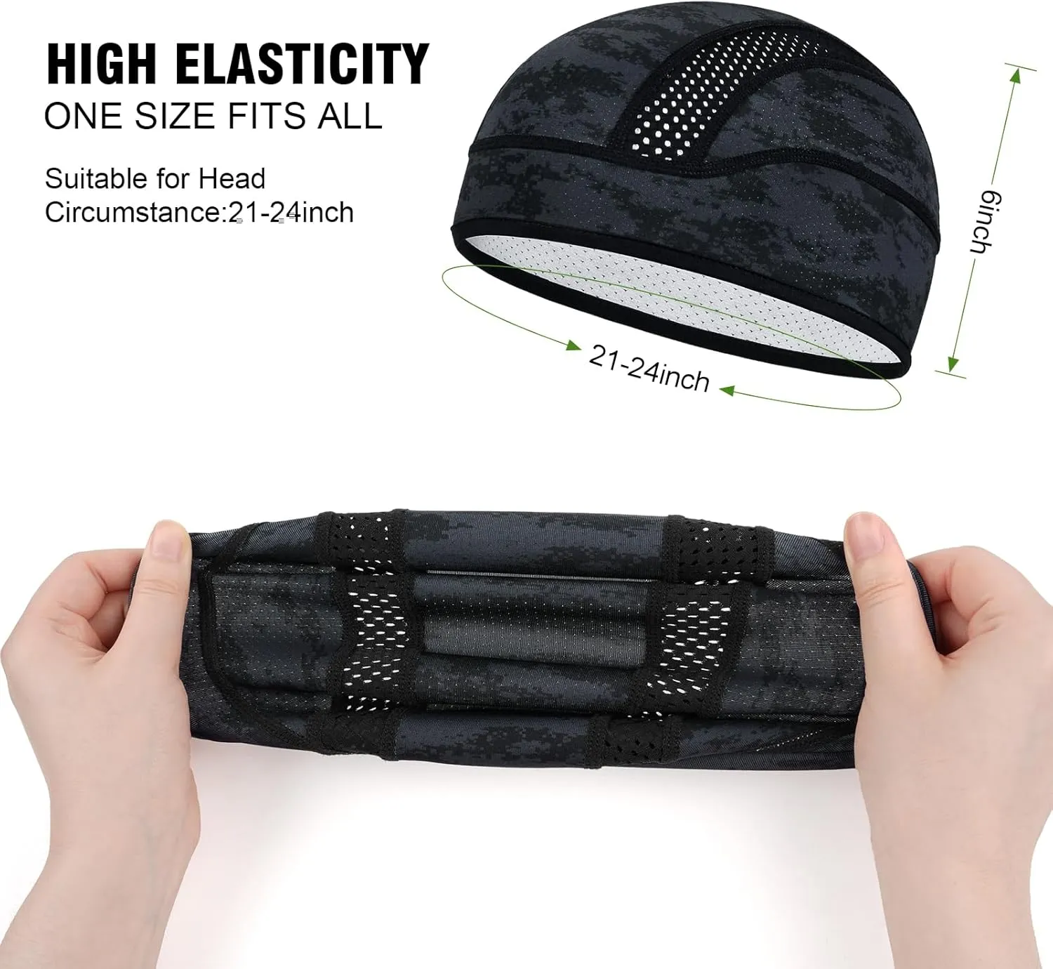 MELASA 3 Pack Cooling Skull Cap, Sweat Motorcycle Helmet Liner Head Cover, Mesh Cycling Running Hat for Men Women