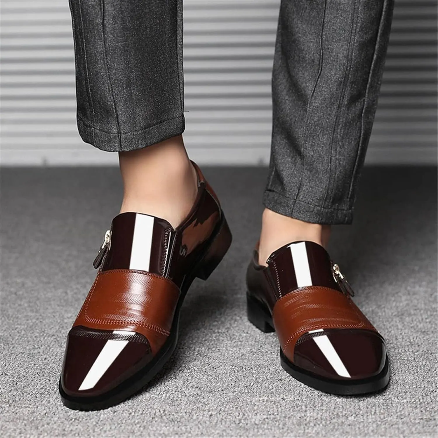 Men Shoes Boots Leather Classical Style Men's Breathable Hollow Business Casual Pointed Shoes Combers (Brown, 11.5)