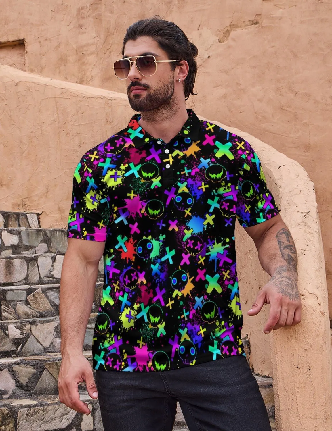 Mens Funny Polo Shirts, Short Sleeve Golf Shirts, Moisture Wicking Quick-Dry Business Casual Shirt for Men