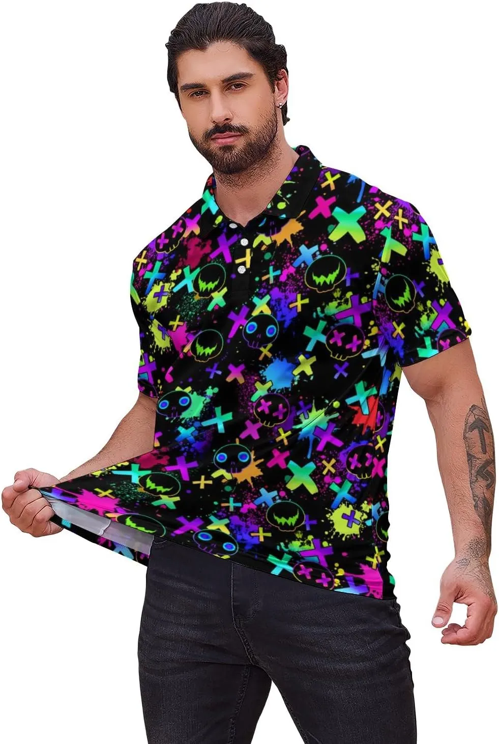 Mens Funny Polo Shirts, Short Sleeve Golf Shirts, Moisture Wicking Quick-Dry Business Casual Shirt for Men