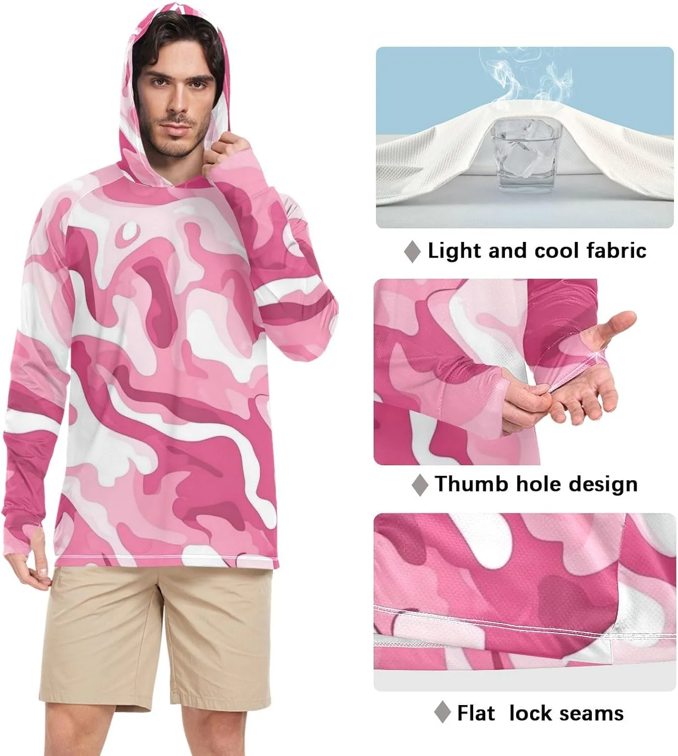 Mens Sun Protection Hoodie Long Sleeve Quick-Dry UPF 50  Rash Guard for Men