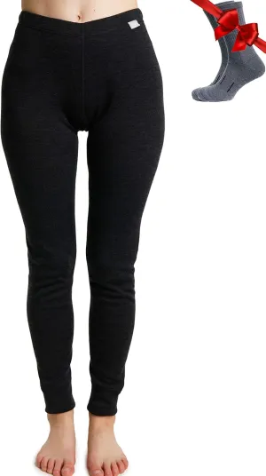 Merino Wool Base Layer Women Pants 100% Merino Wool Leggings Heavyweight, Midweight, Lite Thermal Underwear Bottom and Socks