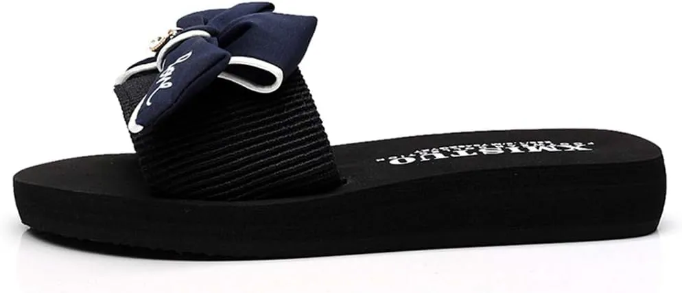 MIOKE Women's Bowtie Wedge Slide Sandals Fashion High Heel Platform Comfort Anti-Slip Summer Beach Sandal