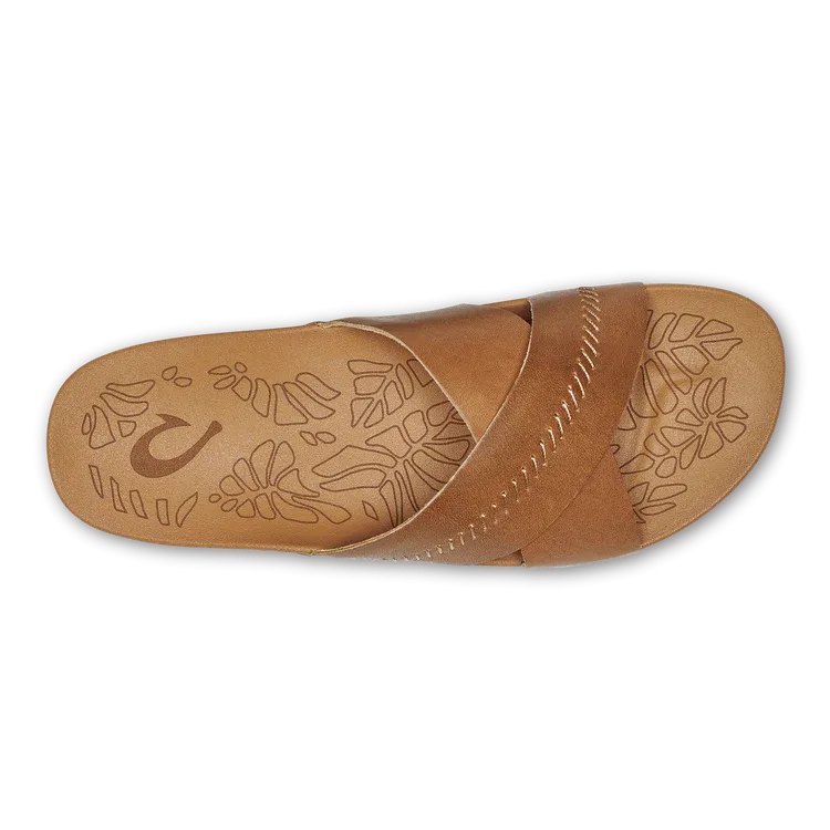 OLUKAI KIPE'A 'OLU WOMEN'S LEATHER SLIDE SANDALS