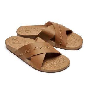 OLUKAI KIPE'A 'OLU WOMEN'S LEATHER SLIDE SANDALS