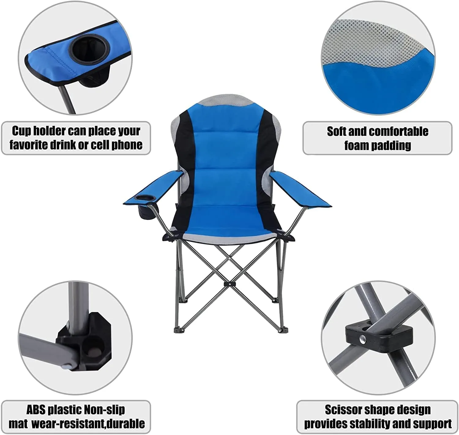 Padded Camping Chairs for Adults with Armrests and Cup Holder, Heavy Duty Folding Chair Portable for Fishing Beach, Perfect for Caravan Trips, BBQs, Garden, Picnic