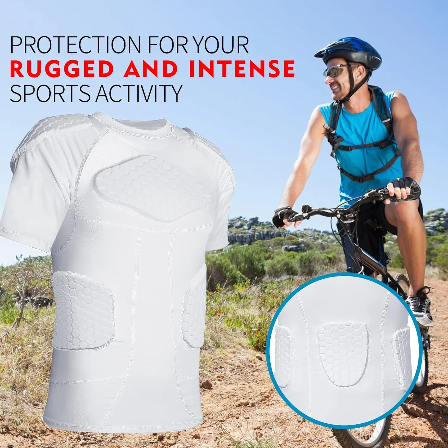 Padded Compression Shirt with Rib Protectors Football Protective Gear Football Padded Shirt Men with Chest Rib Protector