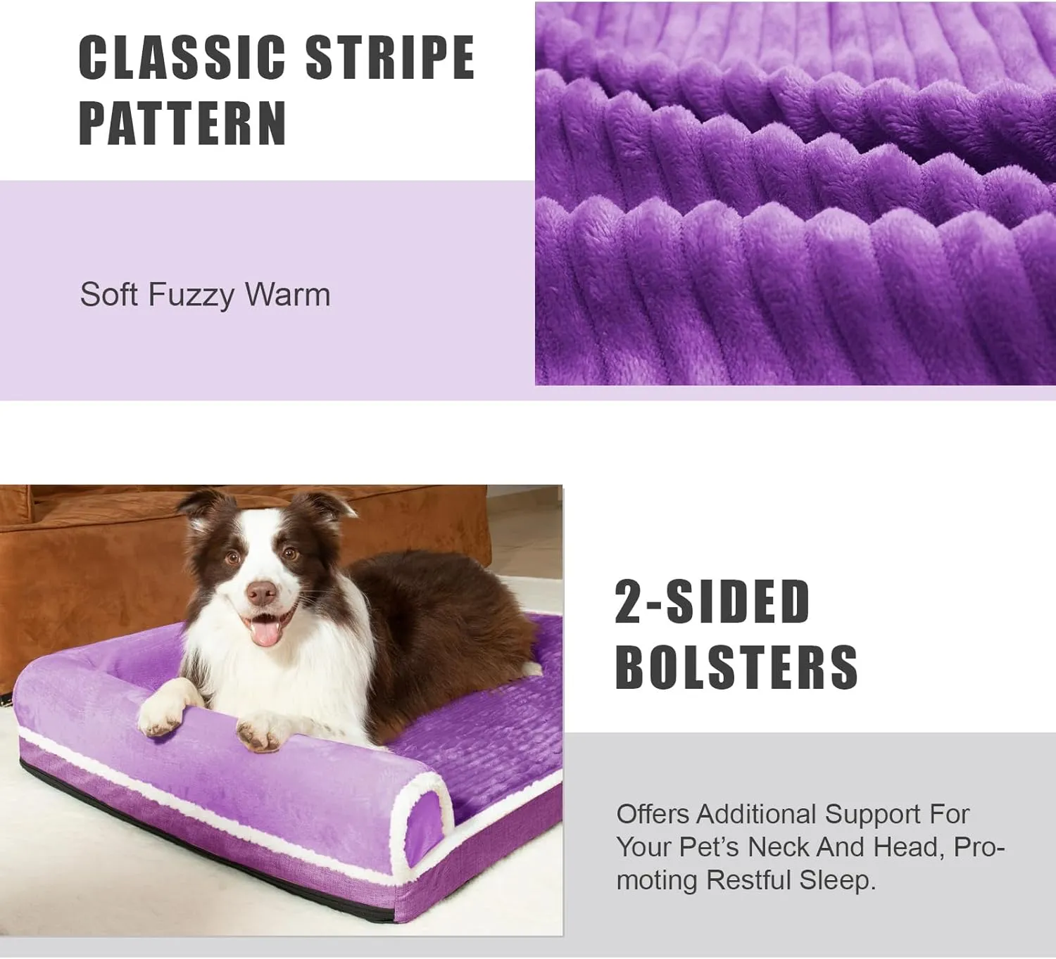 Patas Lague Orthopedic XXL Dog Bed for Extra Large Dogs 48''X30'', Waterproof Comfortable L Shaped Big Large Non-Slip Soft Warm Pet Sofa Sleep Bed mat with Removable Washable Cover, Purple