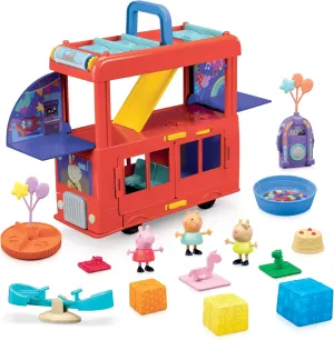 Peppa Pig 2-in-1 Party Bus Playset with 3 Figures and 13 Accessory Pieces, Preschool Toys for Girls and Boys, Kids Gifts, Ages 3 