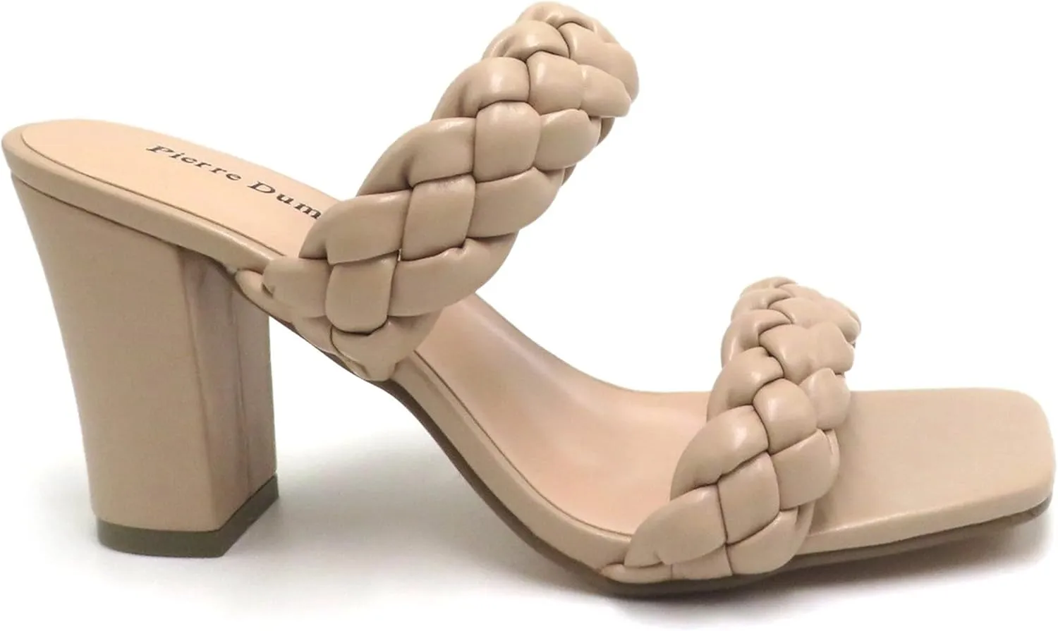 Pierre Dumas Women Double Braided Straps Open Square Toe Slide Block Heel Sandal