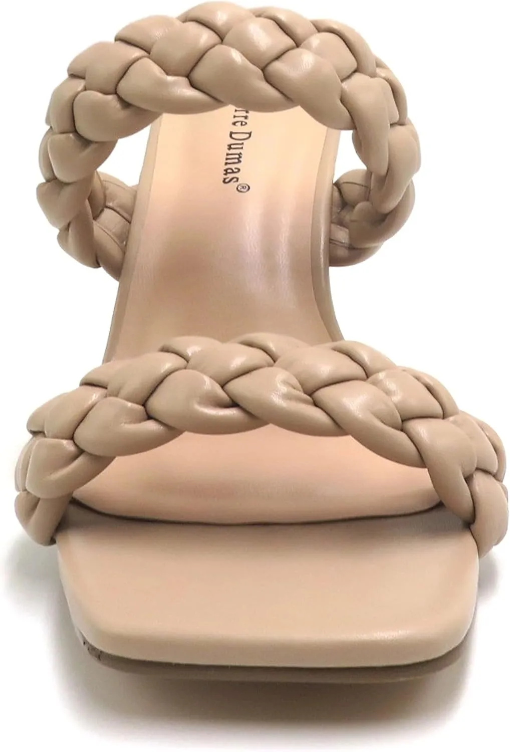 Pierre Dumas Women Double Braided Straps Open Square Toe Slide Block Heel Sandal