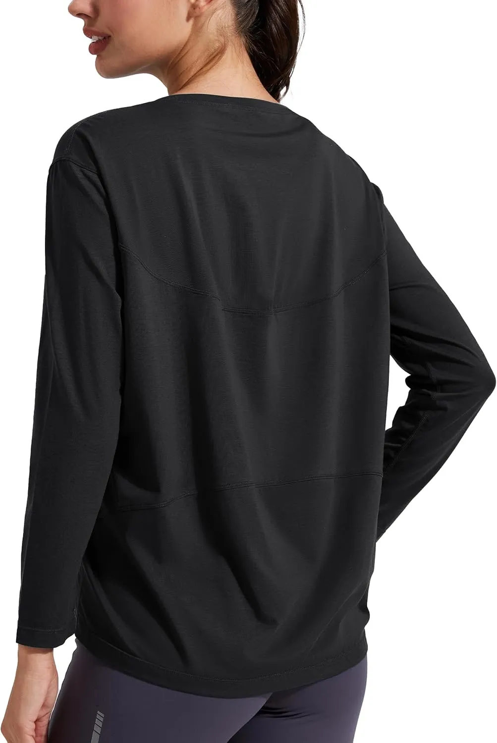 Pioneer Camp Bamboo Viscose Long Sleeve Workout Shirts for Women Back Loose Fit Yoga Athletic T-Shirts Casual Boat Neck Tops