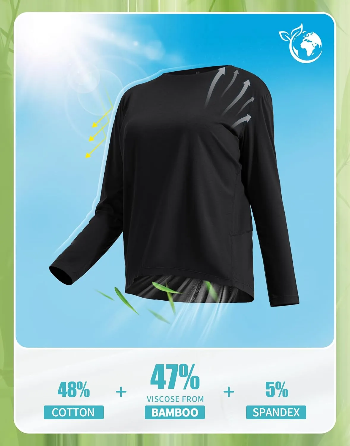 Pioneer Camp Bamboo Viscose Long Sleeve Workout Shirts for Women Back Loose Fit Yoga Athletic T-Shirts Casual Boat Neck Tops