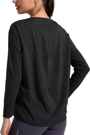 Pioneer Camp Bamboo Viscose Long Sleeve Workout Shirts for Women Back Loose Fit Yoga Athletic T-Shirts Casual Boat Neck Tops