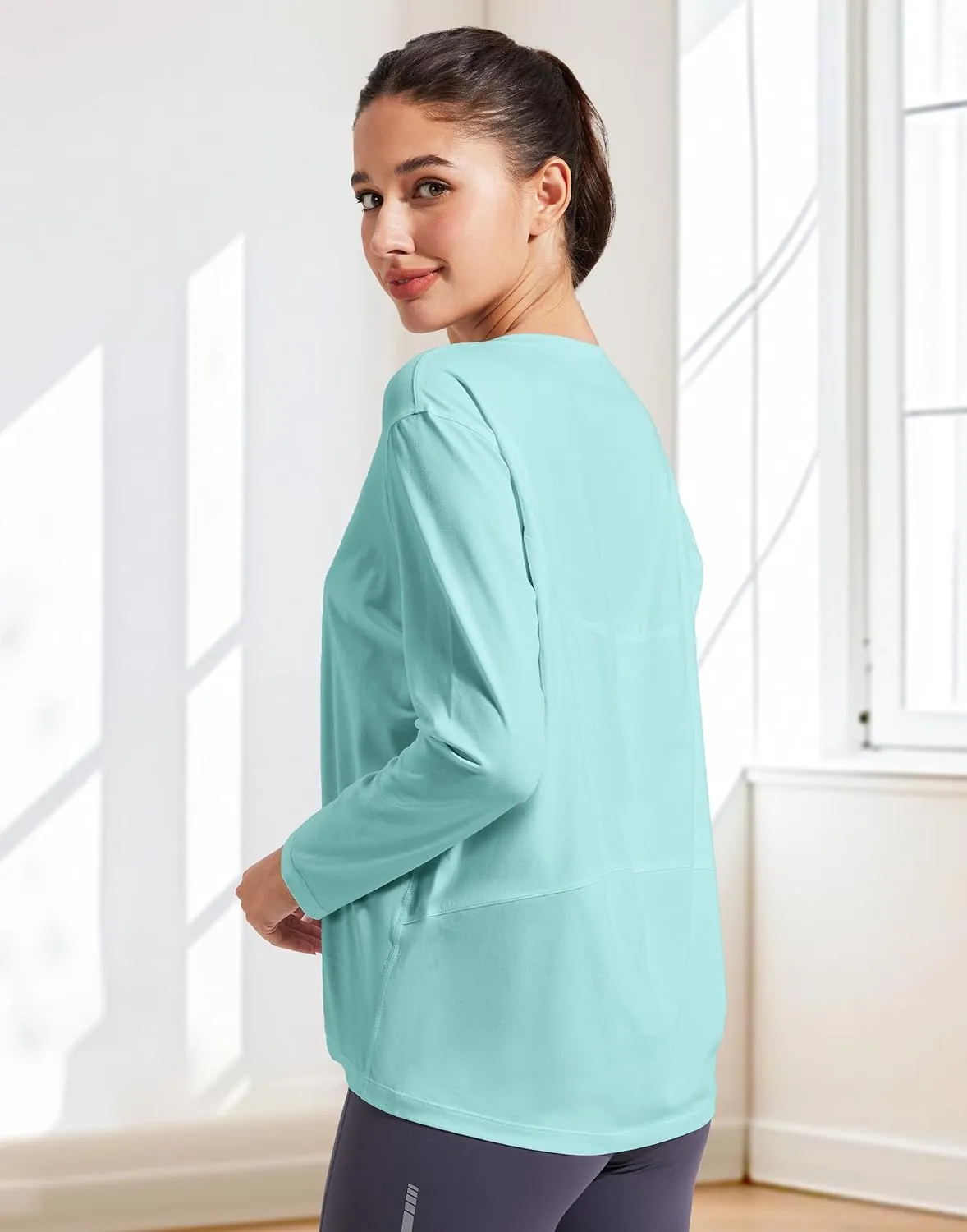 Pioneer Camp Bamboo Viscose Long Sleeve Workout Shirts for Women Back Loose Fit Yoga Athletic T-Shirts Casual Boat Neck Tops