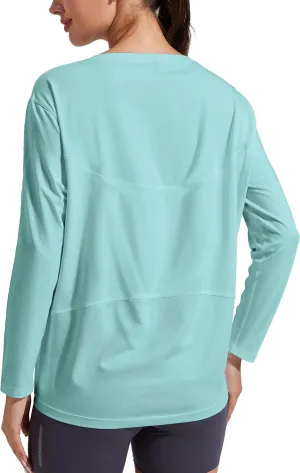 Pioneer Camp Bamboo Viscose Long Sleeve Workout Shirts for Women Back Loose Fit Yoga Athletic T-Shirts Casual Boat Neck Tops