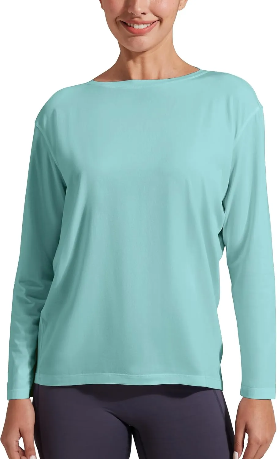 Pioneer Camp Bamboo Viscose Long Sleeve Workout Shirts for Women Back Loose Fit Yoga Athletic T-Shirts Casual Boat Neck Tops
