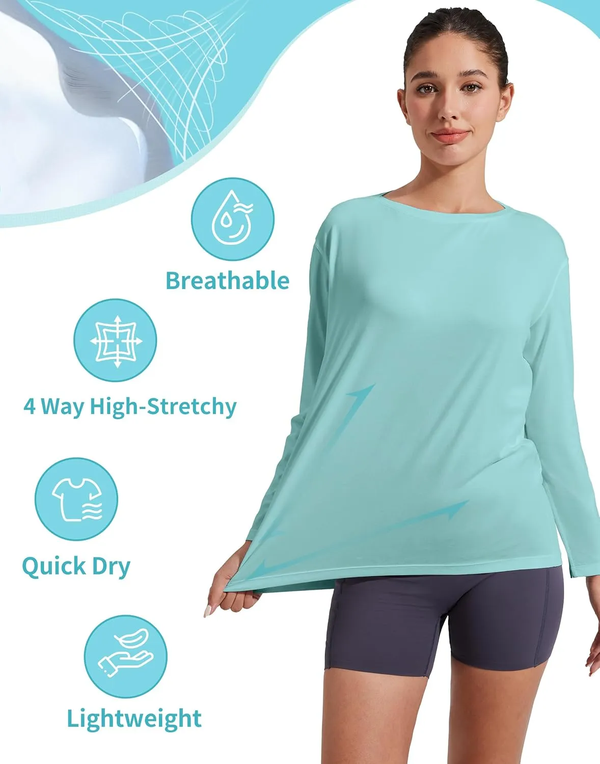 Pioneer Camp Bamboo Viscose Long Sleeve Workout Shirts for Women Back Loose Fit Yoga Athletic T-Shirts Casual Boat Neck Tops