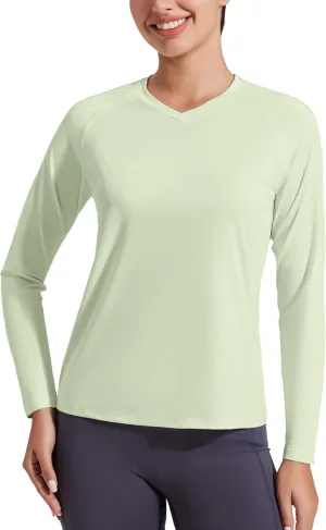 Pioneer Camp Women's UV Sun Protection SPF Shirt V Neck UPF 50  Long Sleeve Workout Tops Quick Dry Rash Guard Hiking Running