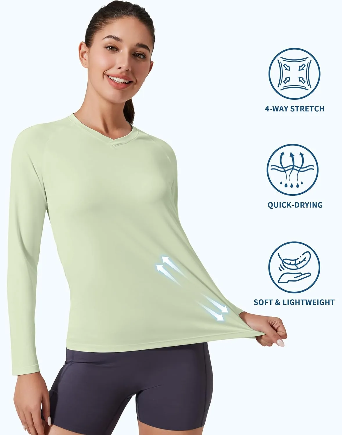 Pioneer Camp Women's UV Sun Protection SPF Shirt V Neck UPF 50  Long Sleeve Workout Tops Quick Dry Rash Guard Hiking Running