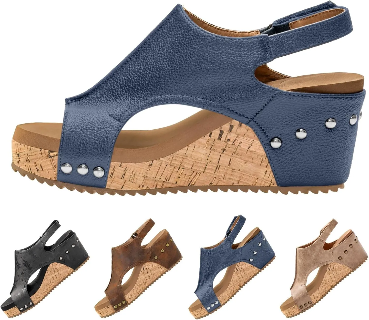 Platform Sandals Women Thick Sole Cork Wedge Sandals Comfy Wide Width Non-Slip Open Toe Summer Beach Slides Sandals
