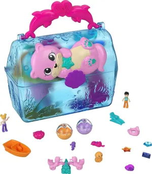 Polly Pocket Playset, Sparkle Cove Adventure Treasure Chest Animal Toy with 2 Dolls, Surprise Accessories & Water Play