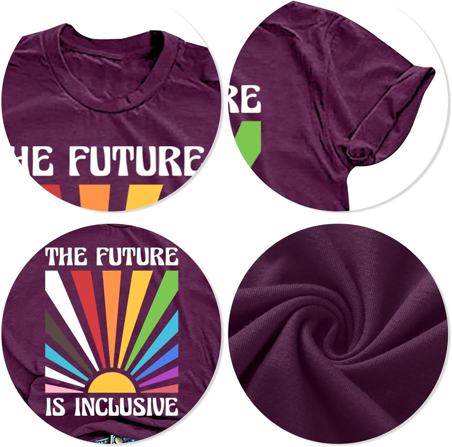 Pride Shirts for Women Rainbow Tee Shirt The Future is Inclusive Letter Print Short Sleeve LGBTQ Casual Tops