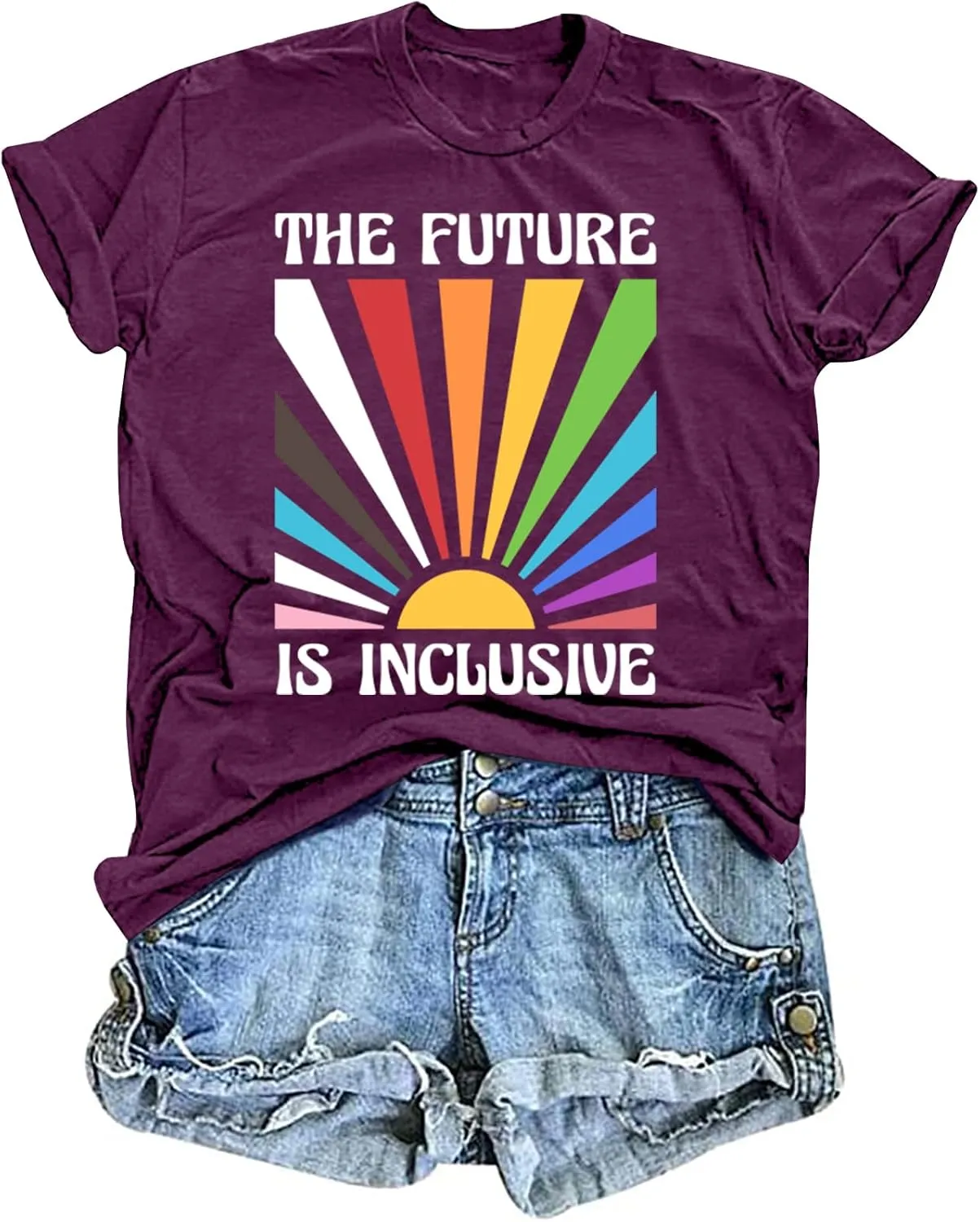 Pride Shirts for Women Rainbow Tee Shirt The Future is Inclusive Letter Print Short Sleeve LGBTQ Casual Tops