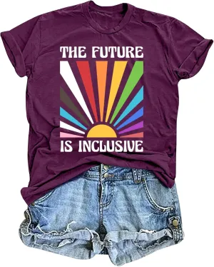 Pride Shirts for Women Rainbow Tee Shirt The Future is Inclusive Letter Print Short Sleeve LGBTQ Casual Tops