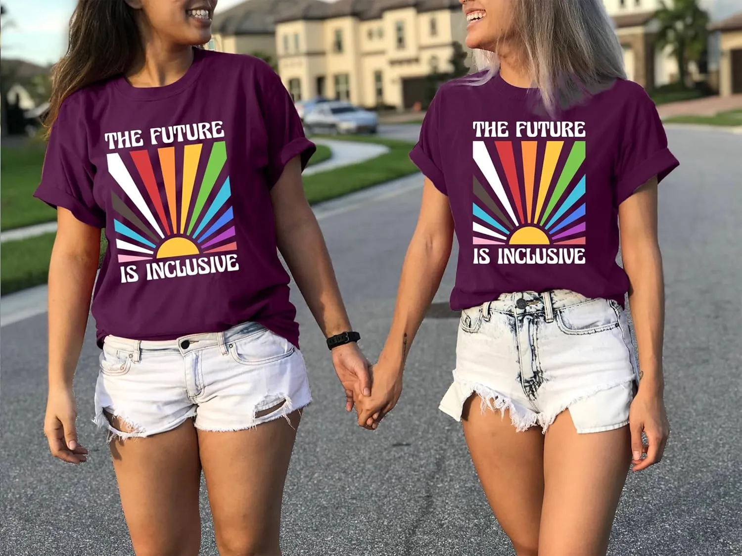 Pride Shirts for Women Rainbow Tee Shirt The Future is Inclusive Letter Print Short Sleeve LGBTQ Casual Tops