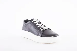 REGARDE LE CIEL - SAMIA-06 LACE UP FASHION PLATFORM SHOE WITH WHITE SOLE - BLACK
