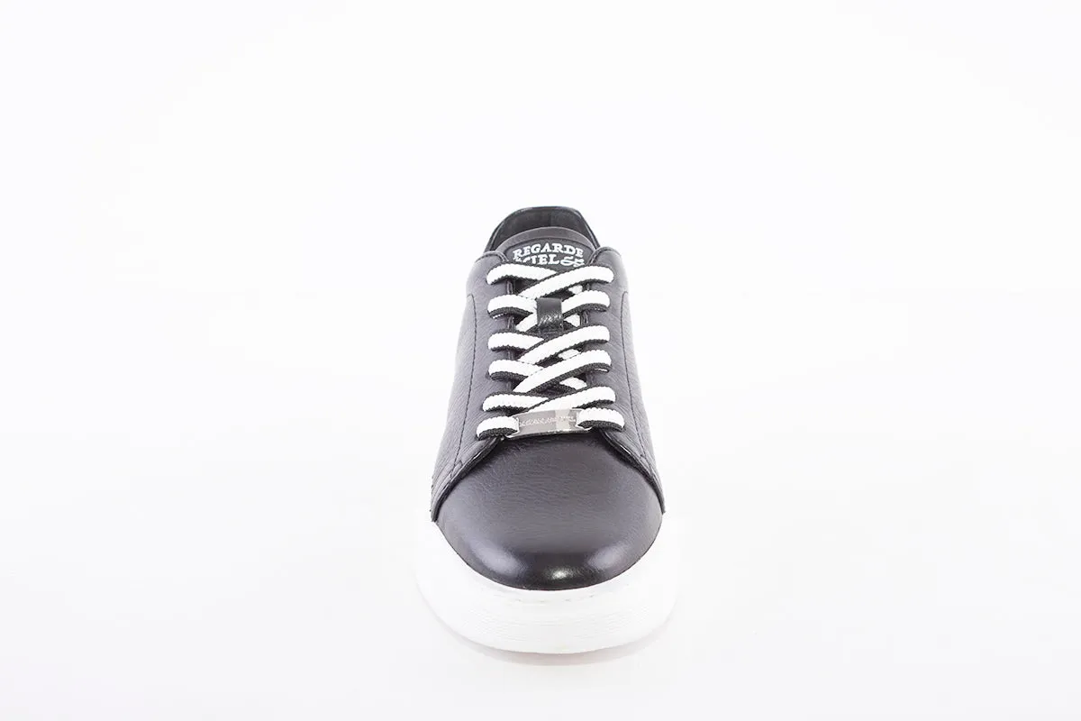 REGARDE LE CIEL - SAMIA-06 LACE UP FASHION PLATFORM SHOE WITH WHITE SOLE - BLACK