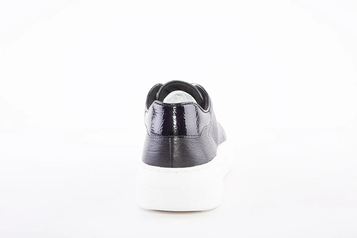 REGARDE LE CIEL - SAMIA-06 LACE UP FASHION PLATFORM SHOE WITH WHITE SOLE - BLACK