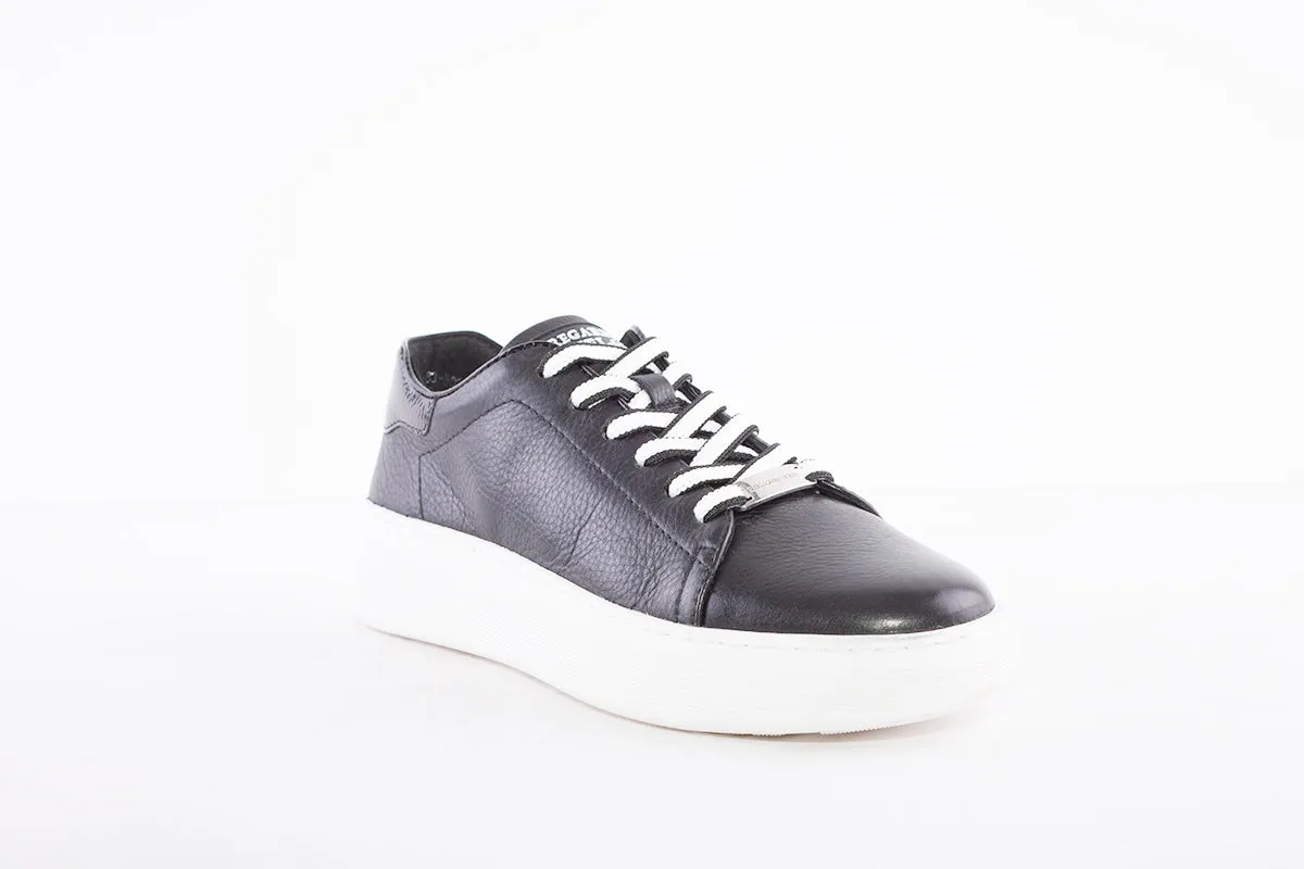 REGARDE LE CIEL - SAMIA-06 LACE UP FASHION PLATFORM SHOE WITH WHITE SOLE - BLACK