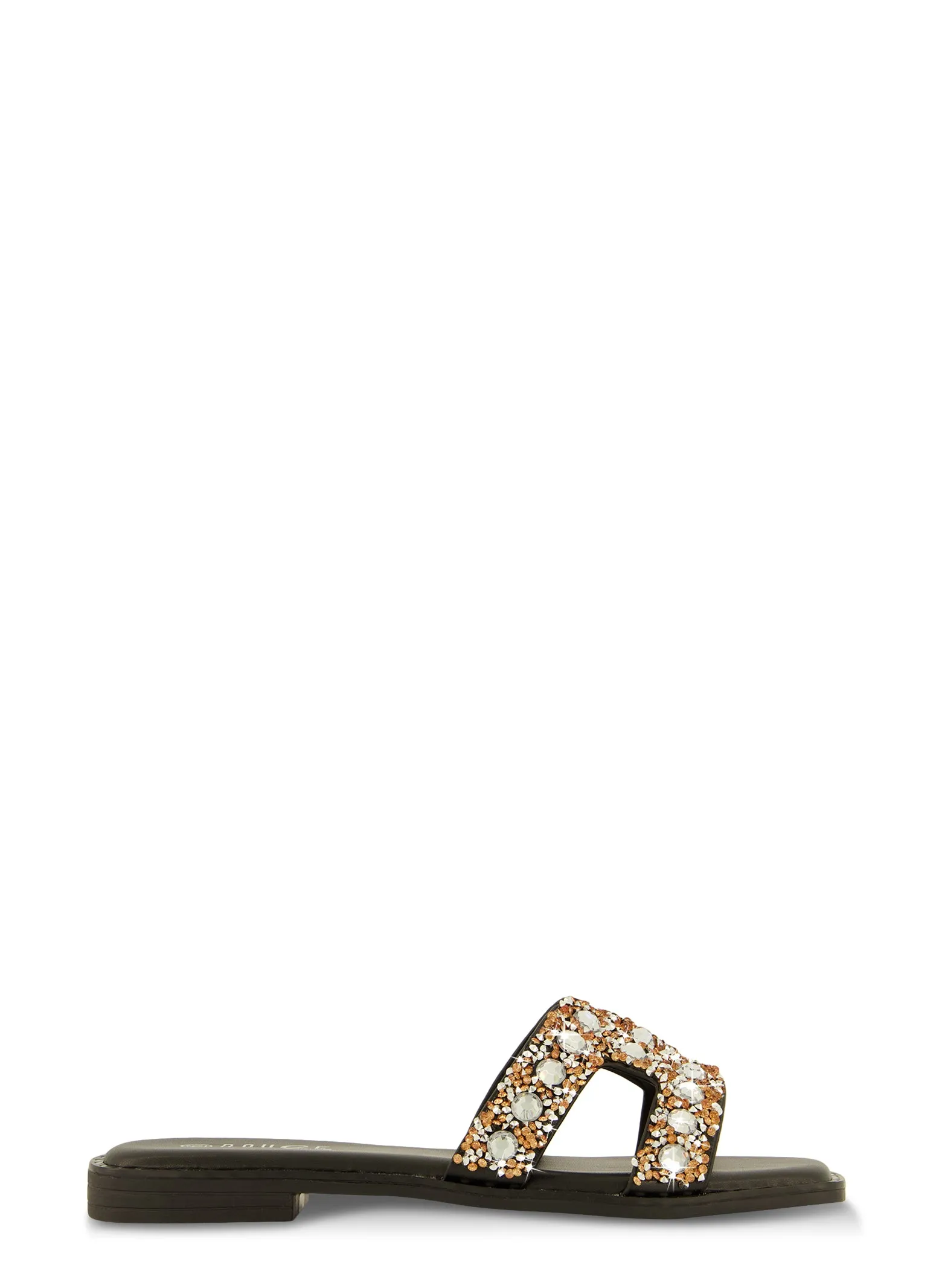 Rhinestone Studded Cut Out Band Slide Sandals