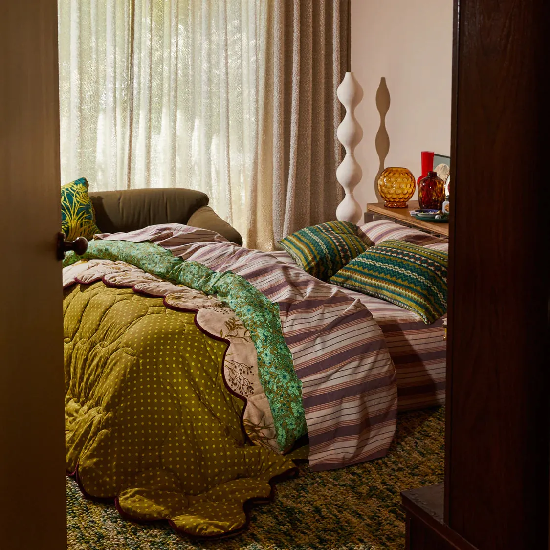 Sage X Clare Evette Cotton Quilt Cover | Olive King