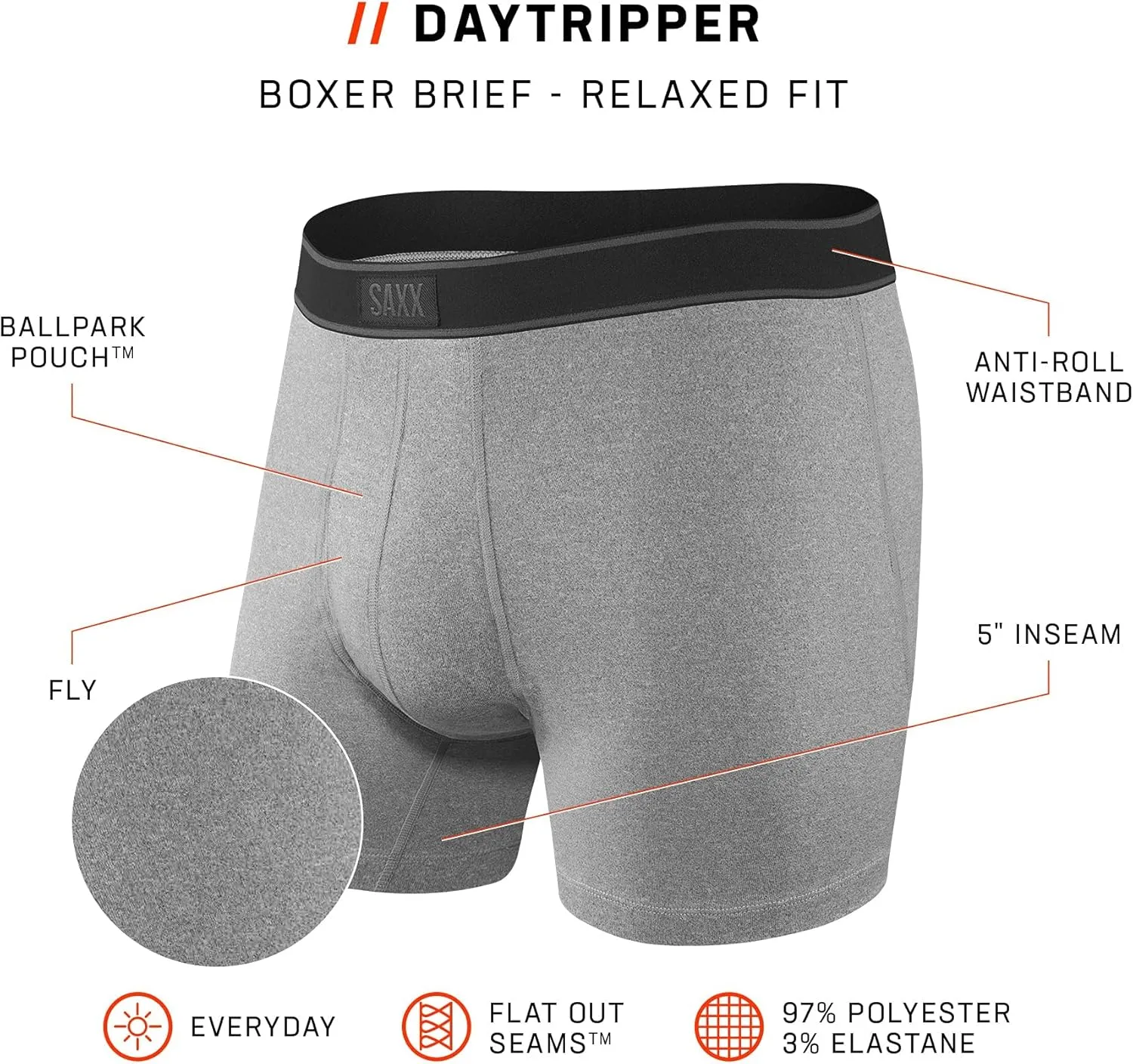 SAXX Underwear Co. Men's Underwear with Pouch Daytripper Boxer Brief Fly