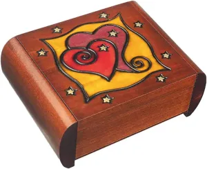 Secret Heart Linden Wood Polish Jewelry Keepsake Box Two Hearts Valentine's Day Present