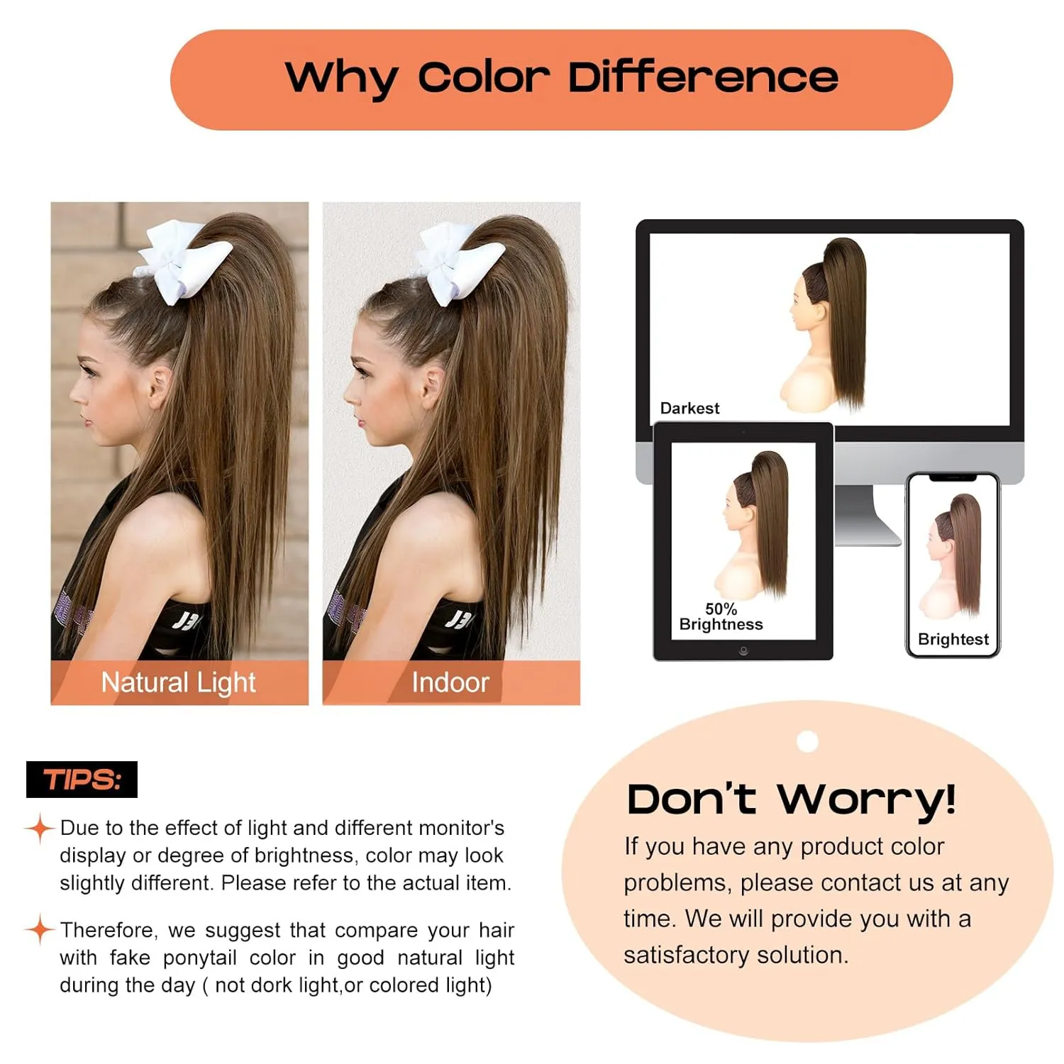 SEIKEA Cheer Ponytail Hair Piece, 16" Black Brown Straight Cheerleader Hairpiece Ponytail Extension for Cheerleader Competition, Dance