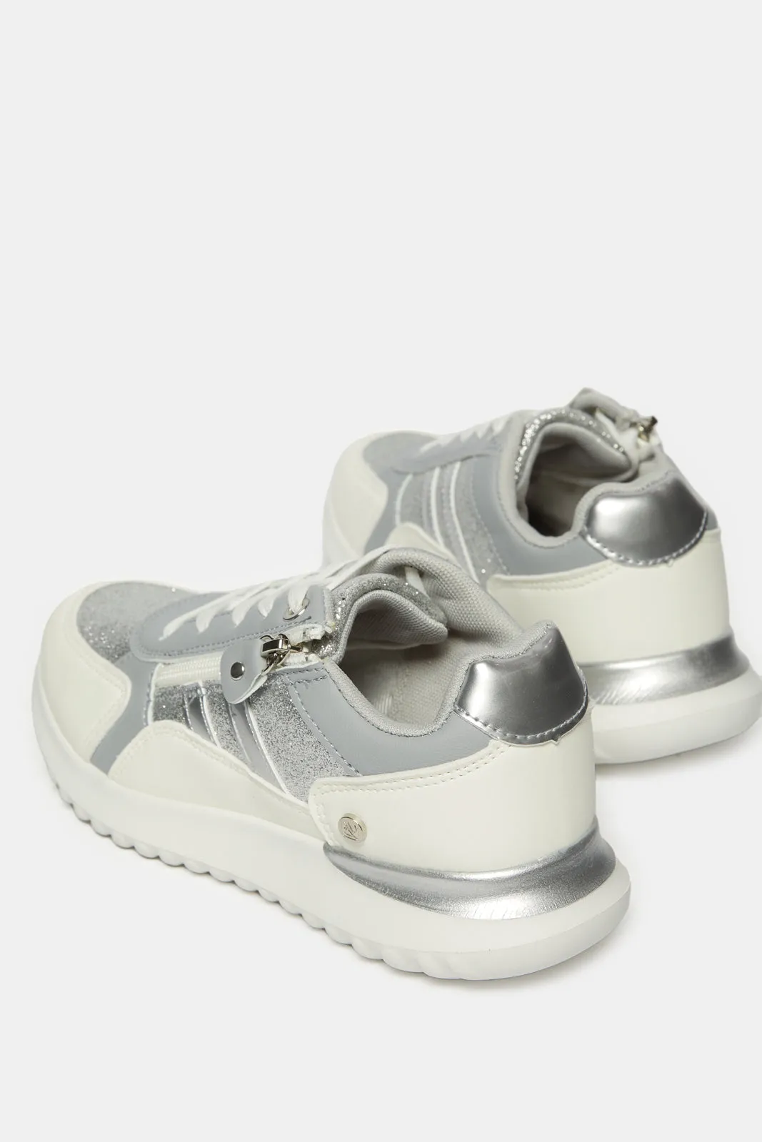 Senior Girls Silver Glitter Trainer