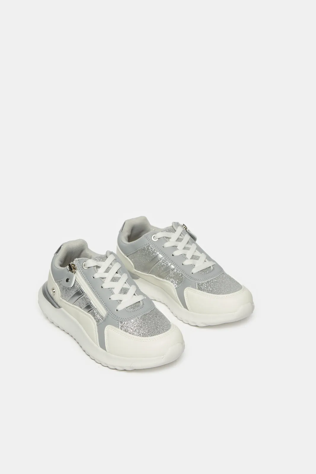 Senior Girls Silver Glitter Trainer