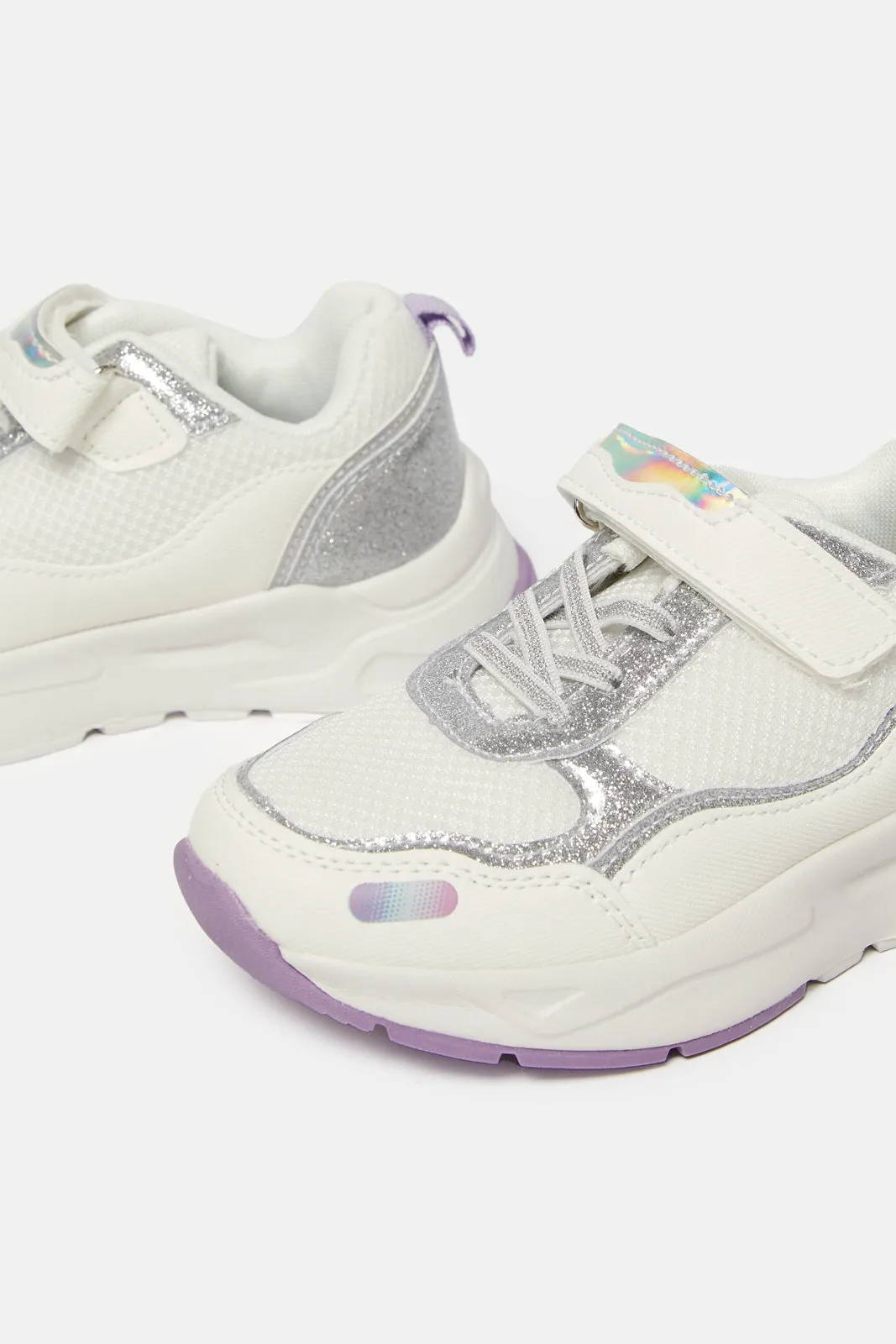 Senior Girls White Colour Block Trainer